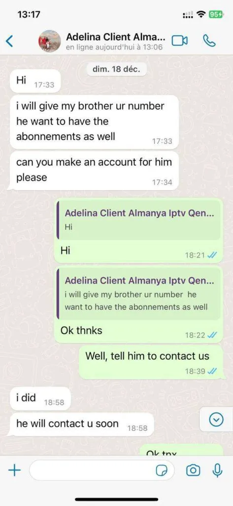Real WhatsApp customer chat support proof with OpticTV agent 5